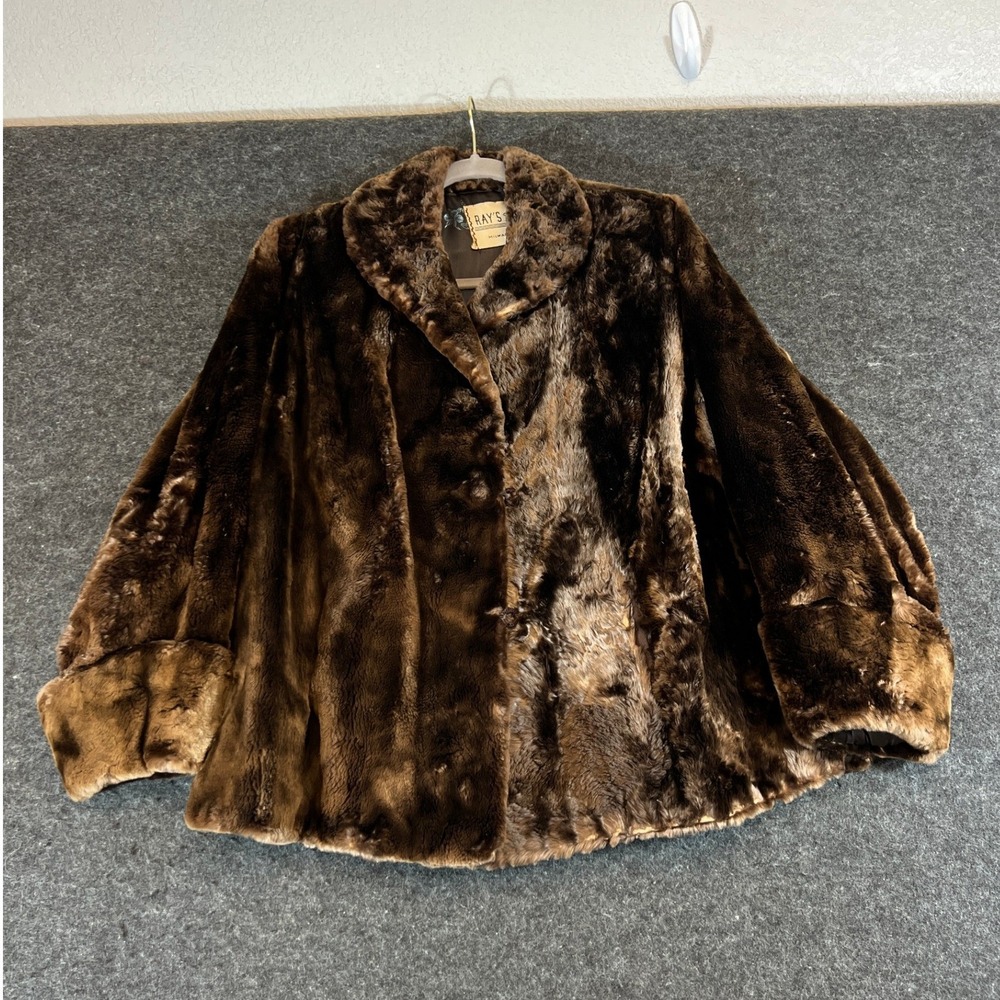VTG 60s Mutton Fur Jacket Womens Large Atomic Liner Plush Brown Rays Milwaukee